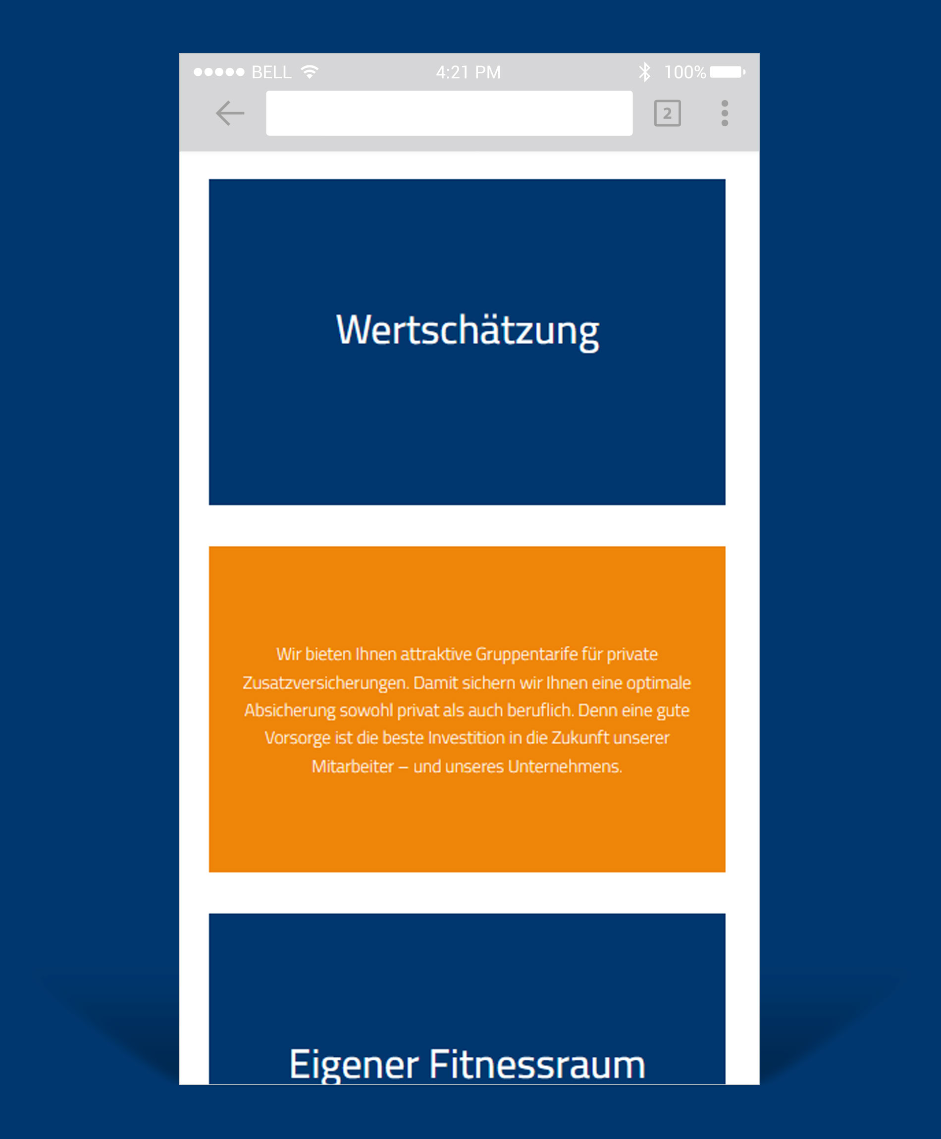 Mobile Ansicht Webseite