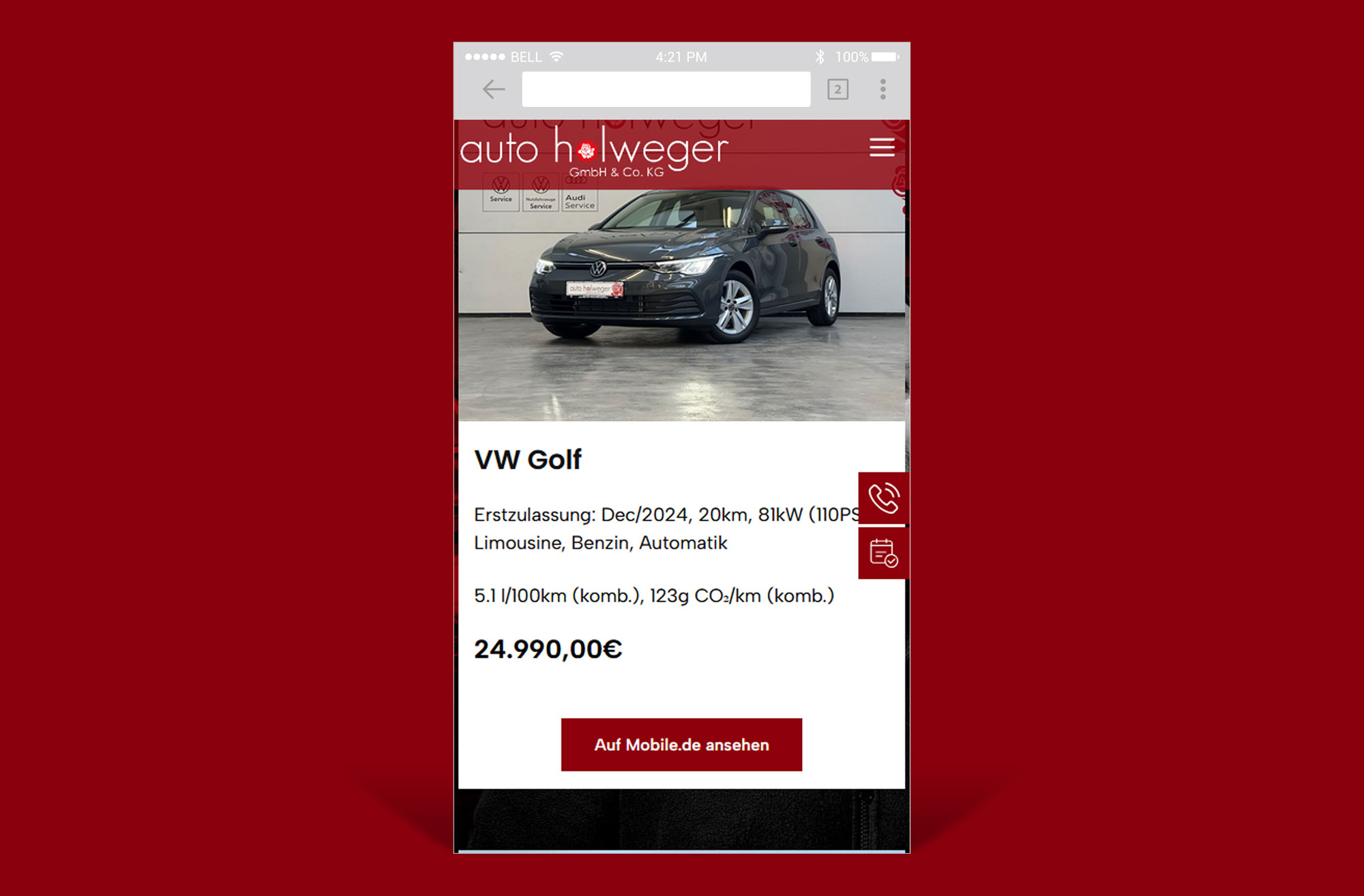 Mobile Ansicht Webseite