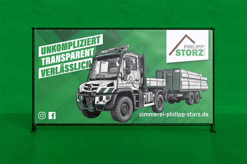 Gestaltung und Druck Bauzaunbanner Ansicht